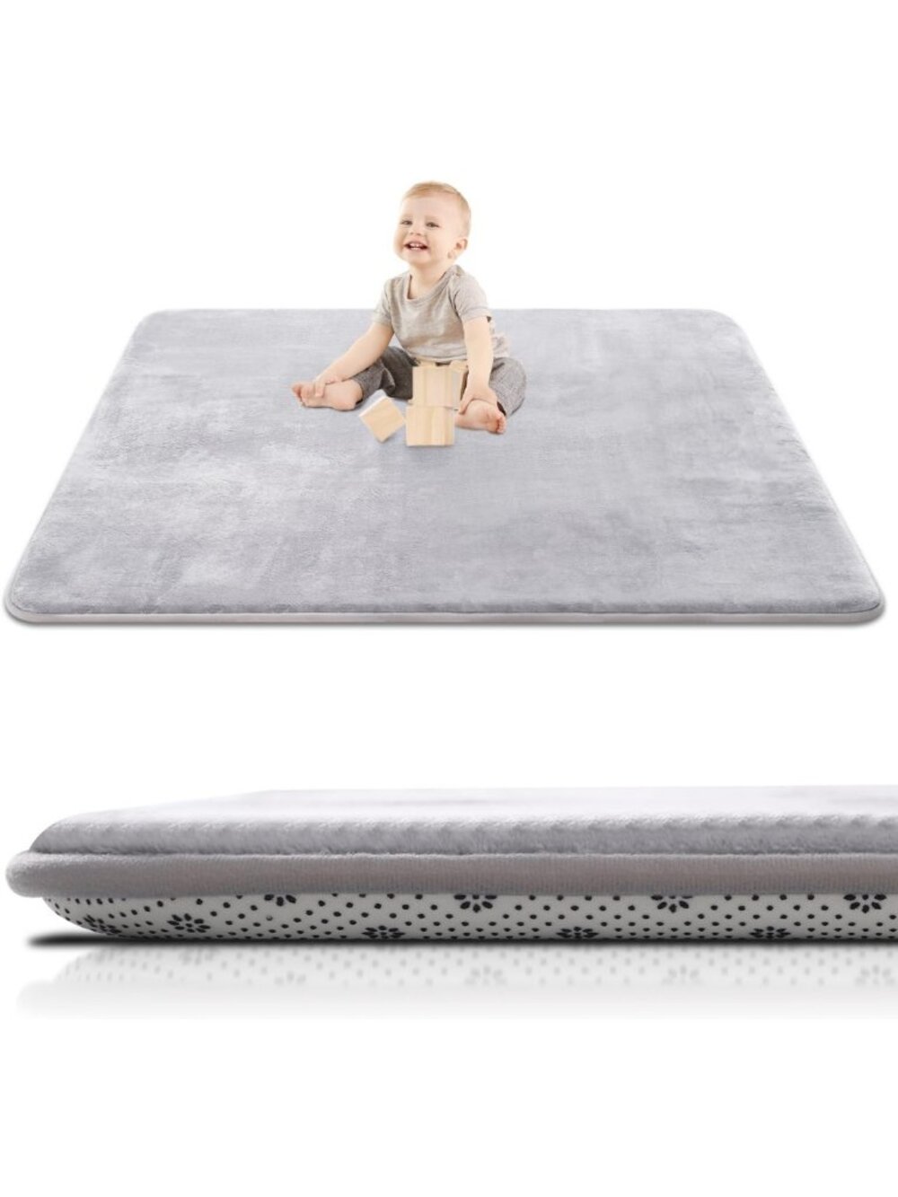 Thick Non-Slip Baby Play Mat 50x50, Soft Floor Playpen Mat, Grey Color